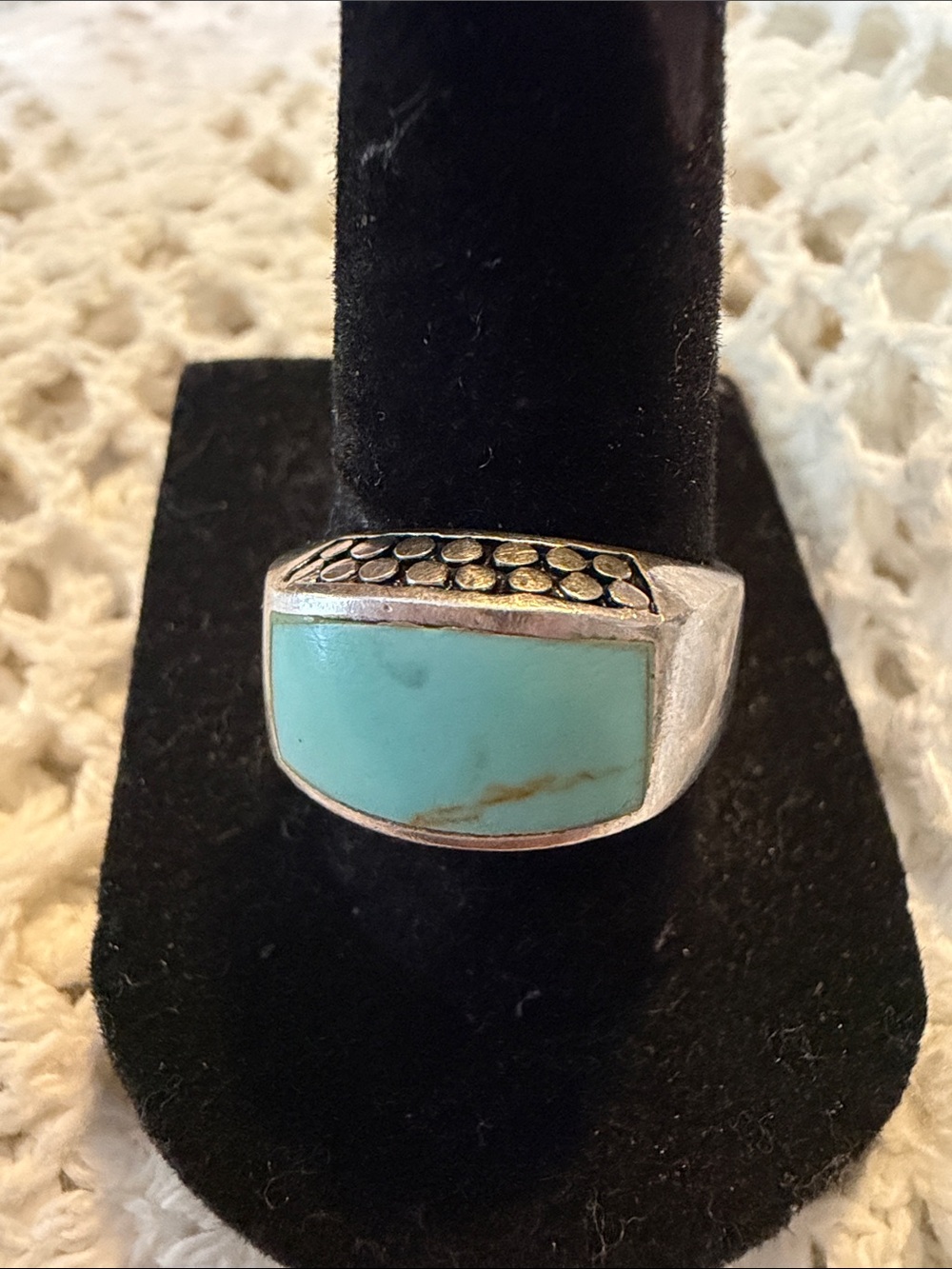Silver Turquoise Inlay Statement Ring - Blue